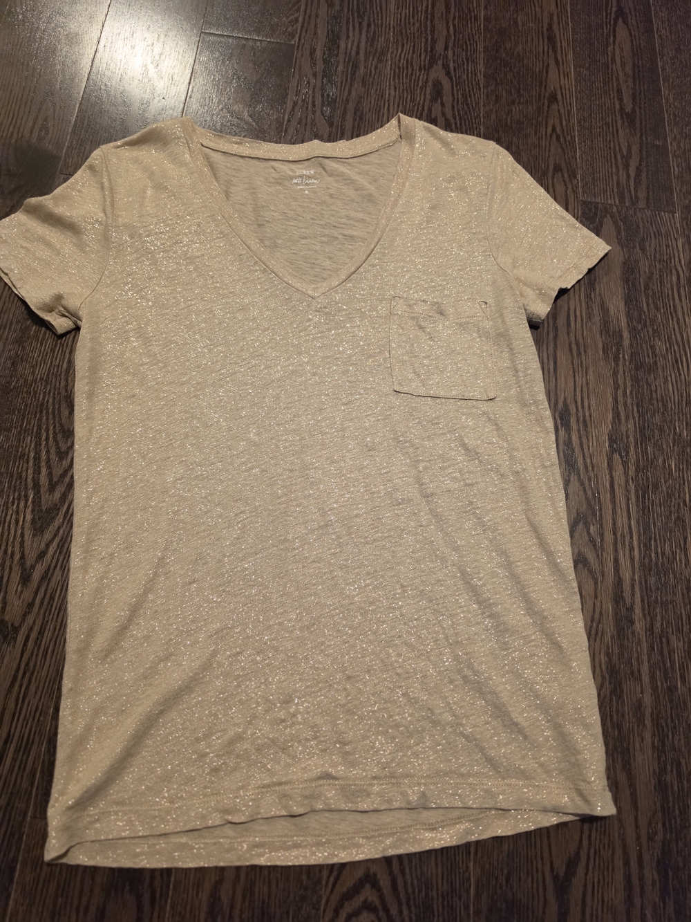 J. Crew 100% Linen Shimmering Tan V-Neck Tee SIZE Small